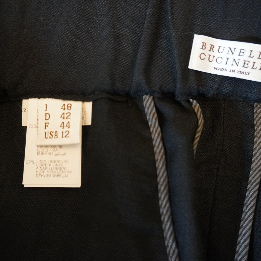 Brunello Cucinelli Black Pants Wide Straight Leg Viscose Linen Pull On Size 12 - Picture 6 of 6